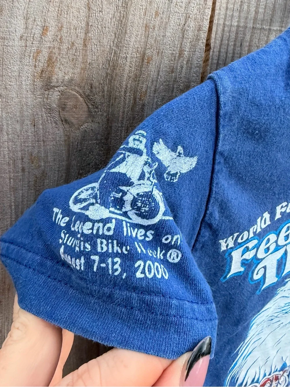 Vintage 2000 Sturgis 'Feel The Thunder' Blue Kids Short Sleeve Tee SZ XS